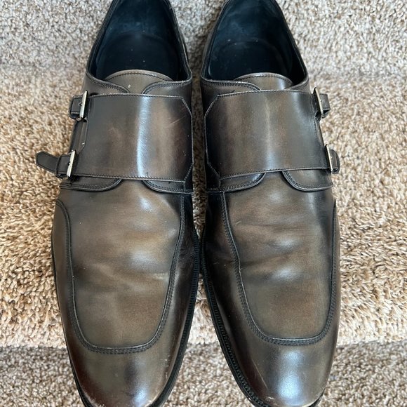 Salvatore Ferragamo Men\'s Brown Double Monk Straps Leather Loafers. main image 4